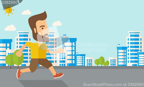 Image of Man do jogging under the heat of sun