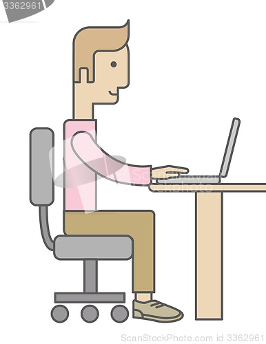 Image of Businessman Working on Computer. 