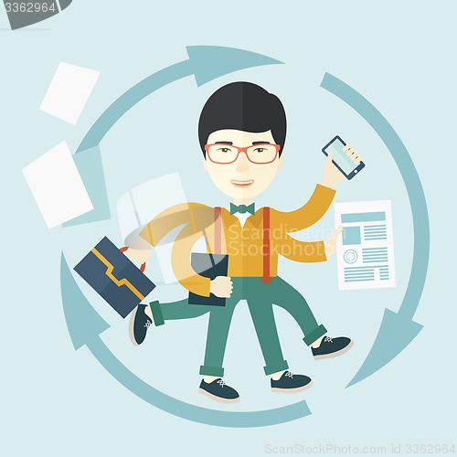 Image of Chinese man with multitasking job