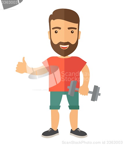 Image of Exercising, man holding dumbells