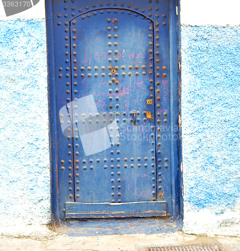 Image of historical marble  in  antique building door morocco     blue