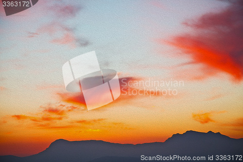 Image of mountain in morocco africa lans and red sunrise