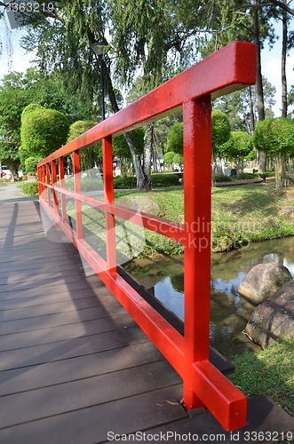 Image of Red bridge in Chinese Garden 