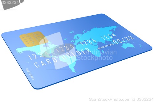 Image of Blue credit card with world map