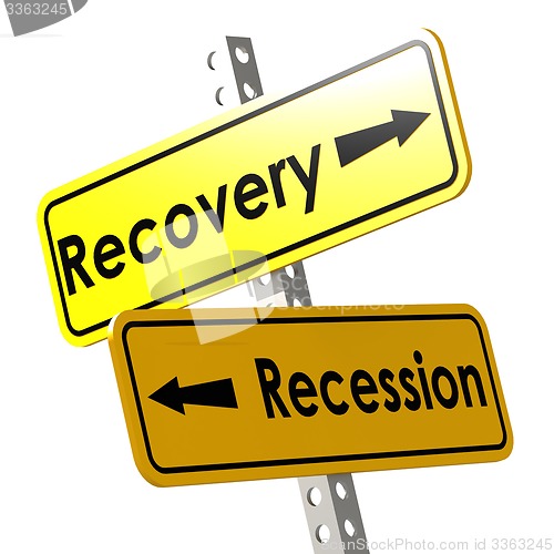 Image of Recovery and recession with yellow road sign