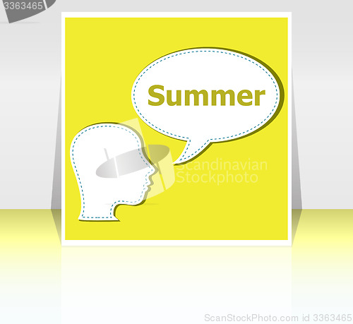 Image of Speech Bubble with man head silhouette, summer word on it