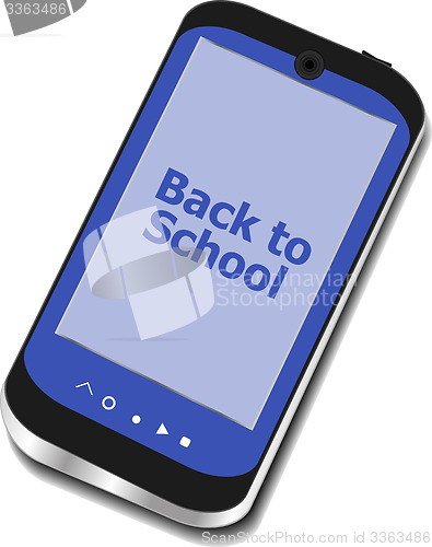 Image of Back to School, Mobile Phone with Back to School words isolated on white background