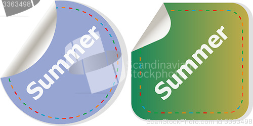 Image of Word summer concept on button. Banner, web button or message for online web site, presentation or application