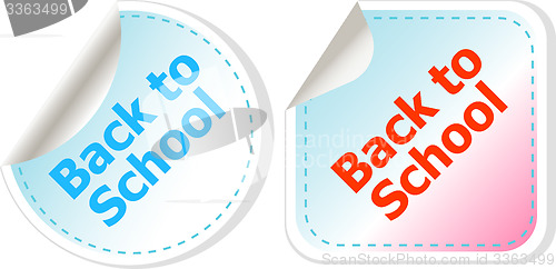 Image of Back to school text on label tag stickers set isolated on white