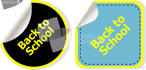 Image of Back to school text on label tag stickers set isolated on white