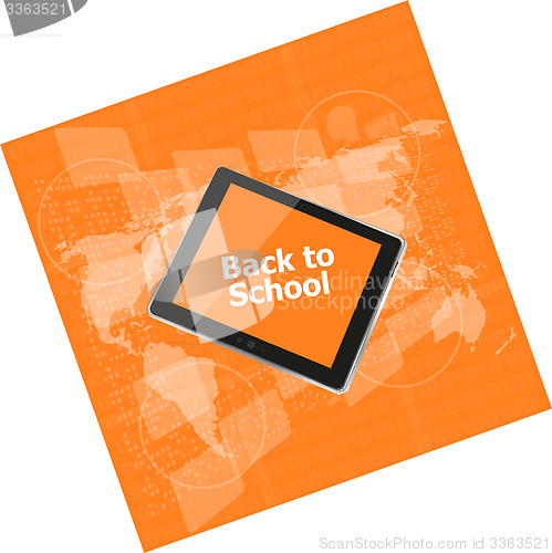 Image of Tablet PC set with back to school word on it, education concept