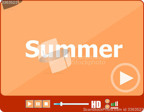 Image of Video player for web with word summer on it, holiday or technology card
