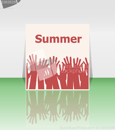 Image of word summer and people hands, holiday concept, icon design