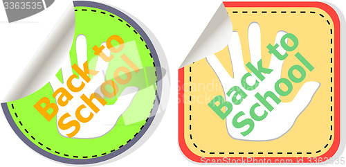 Image of Back to school text on label tag stickers set isolated on white