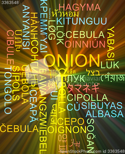 Image of Onion multilanguage wordcloud background concept glowing