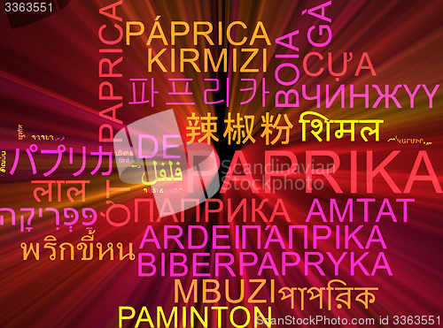 Image of Paprika multilanguage wordcloud background concept glowing