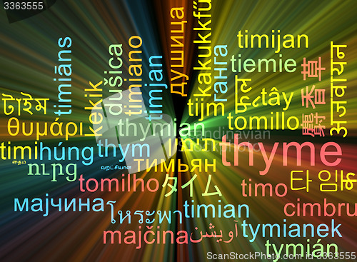 Image of Thyme multilanguage wordcloud background concept glowing