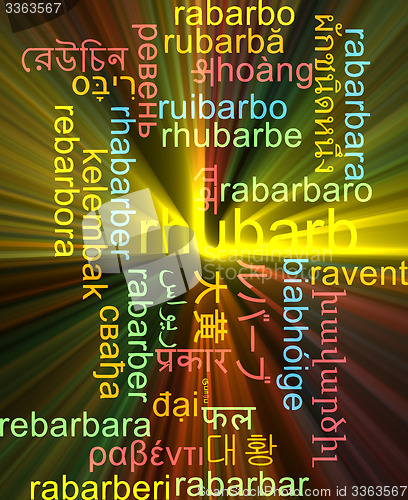 Image of Rhubarb multilanguage wordcloud background concept glowing
