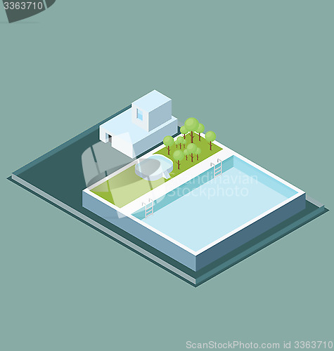 Image of Vector 3d Flat Isometric Roof With Water Pool