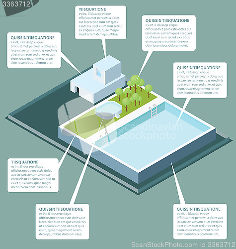 Image of Vector 3d Flat Isometric Roof With Water Pool