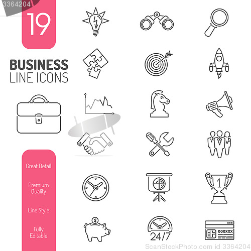 Image of Business Strategy Thin Lines Web Icon Set