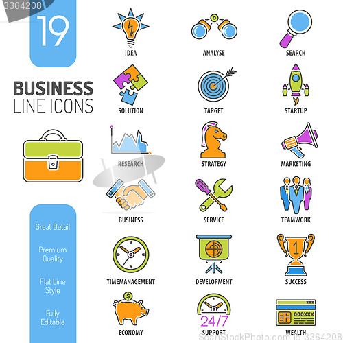 Image of Business Strategy Thin Lines Color Web Icon Set