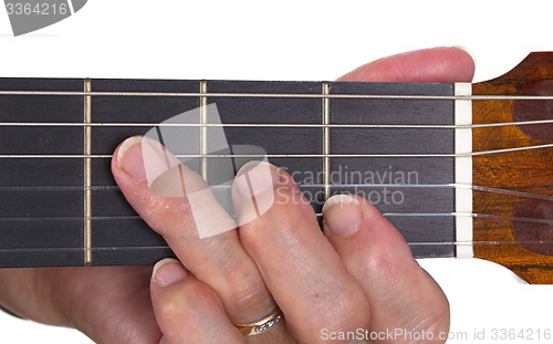 Image of Old hand and guitar isolated