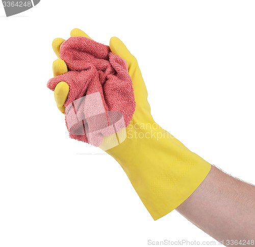 Image of Hand in rubber glove, ready for cleaning