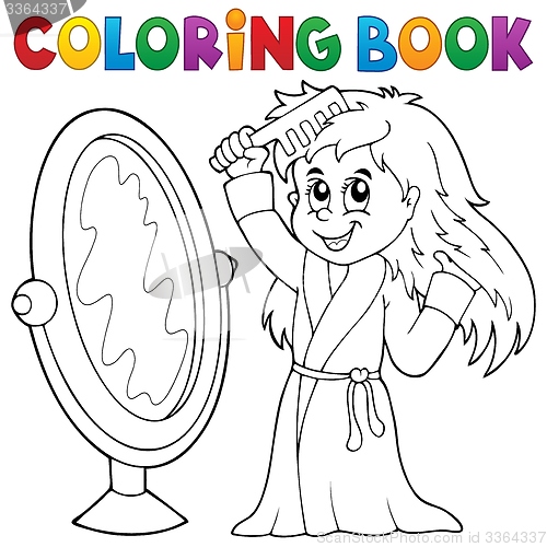 Image of Coloring book girl combing hair theme 1
