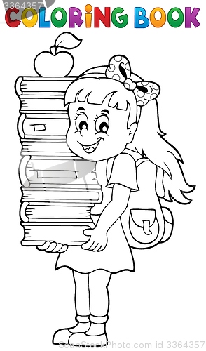 Image of Coloring book with girl holding books