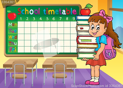 Image of School timetable with girl holding books