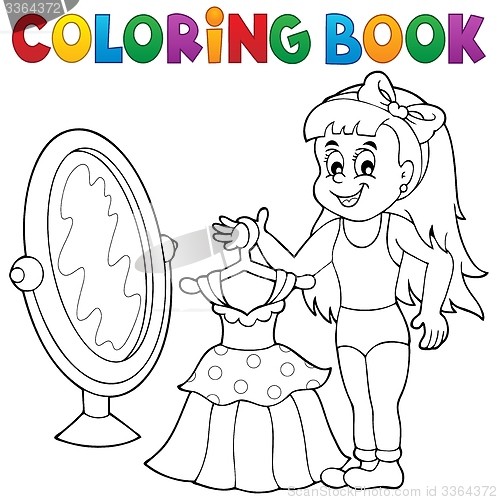 Image of Coloring book girl with dress theme