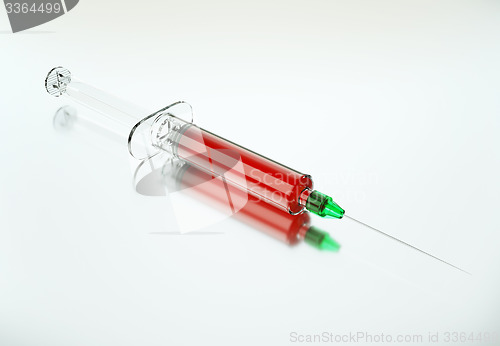 Image of Medical syringe for injection with reflection 