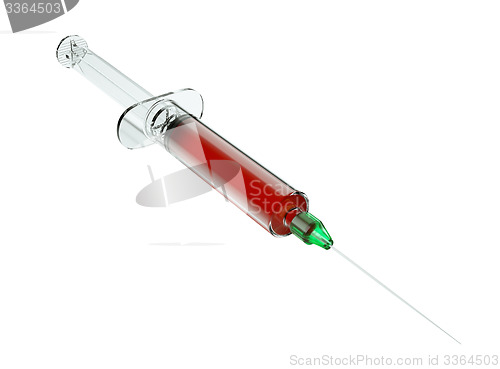 Image of Medical syringe with drugs top side view isolated 