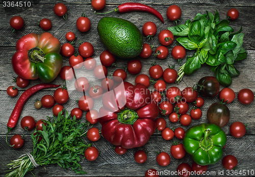 Image of vegetables on wooden table in rustic style