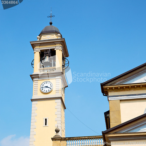 Image of ancien clock tower in italy europe old  stone and bell