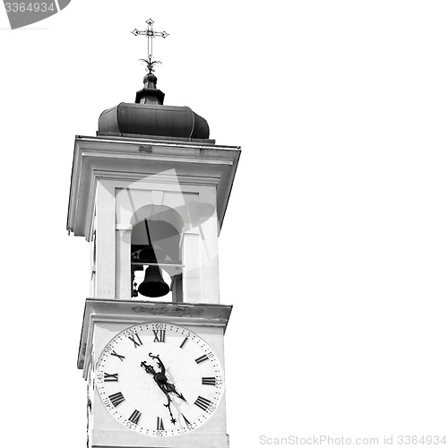 Image of ancien clock tower in italy europe old  stone and bell