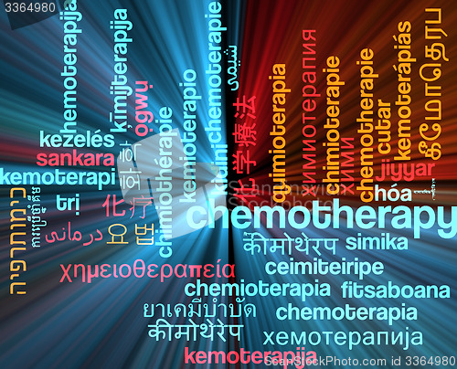 Image of Chemotherapy multilanguage wordcloud background concept glowing