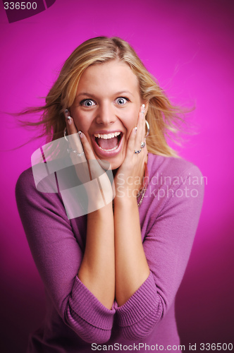 Image of surprised pretty sexy blond hair young woman