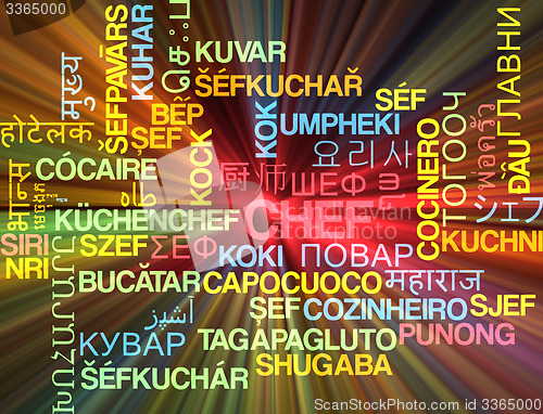 Image of Chef multilanguage wordcloud background concept glowing