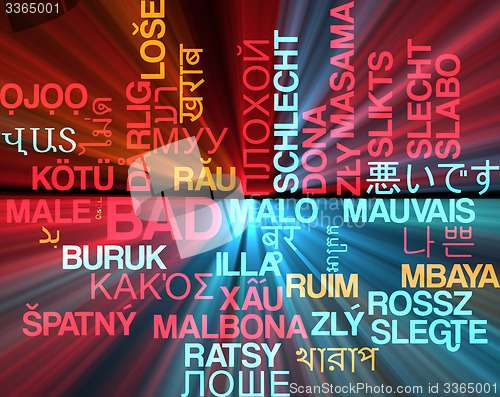 Image of Bad multilanguage wordcloud background concept glowing