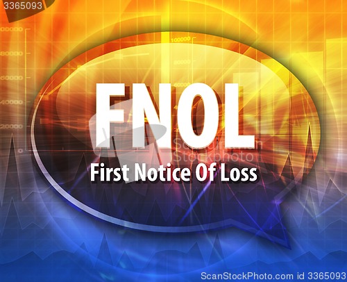 Image of FNOL acronym word speech bubble illustration