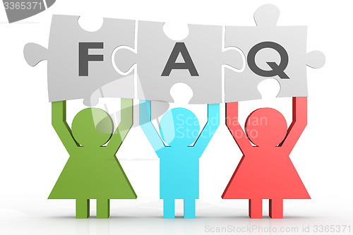 Image of Three people hold FAQ puzzle in a line