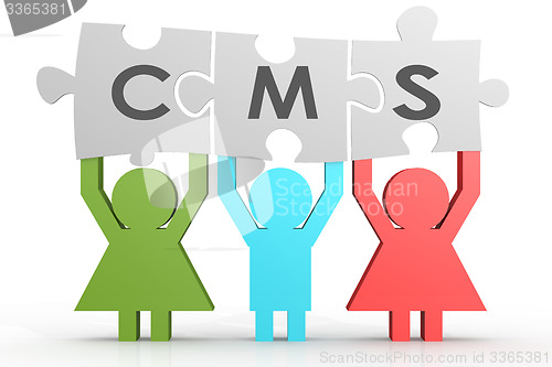 Image of CMS - Content Management System puzzle in a line