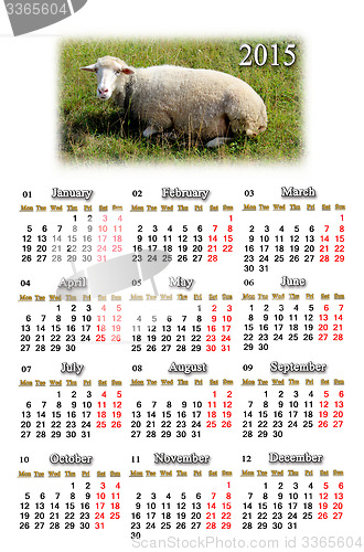 Image of calendar for 2015 year with sheep