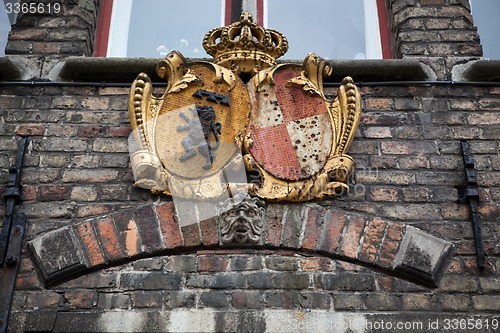 Image of Decoration on old houses of Bruges, Belgium