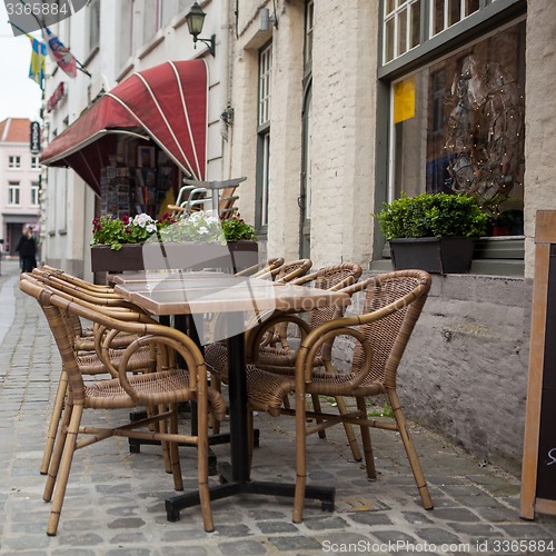 Image of Blurred cafe on street of european city