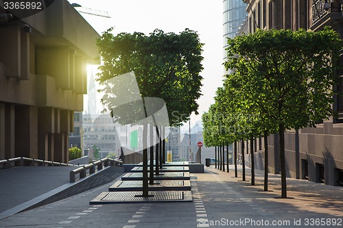 Image of Brussels city center street on sunset