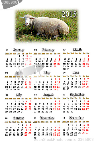 Image of calendar for 2015 year with sheep