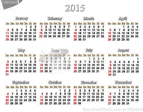 Image of white calendar for 2015 year